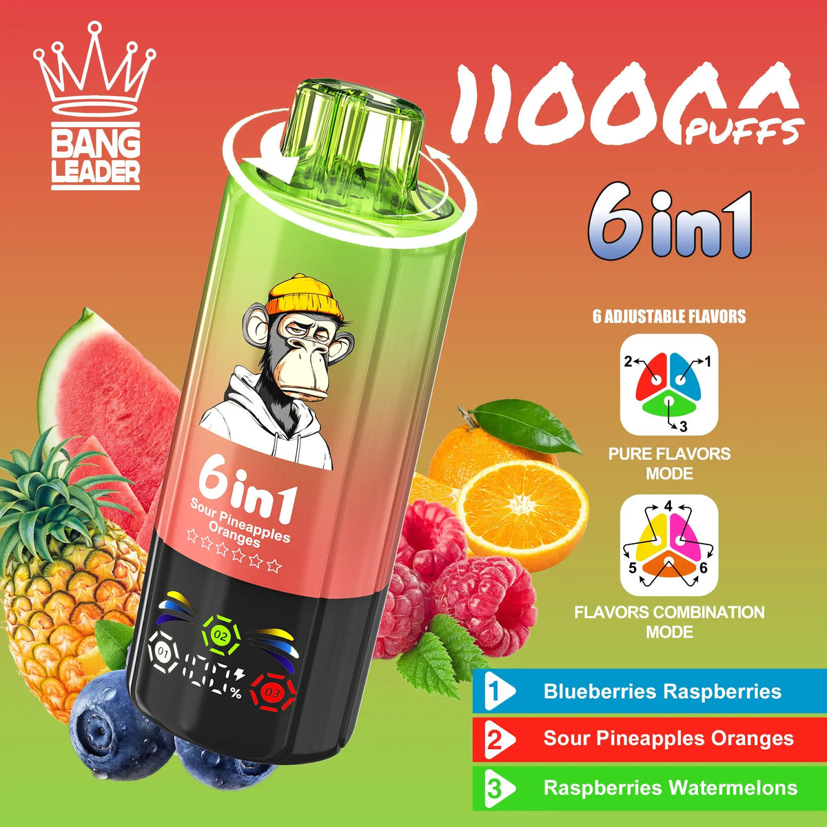 Bang Leader 110000 110K Puffs 6 in 1 Flavors Newest Original Rechargeable LED Display Disposable Vape