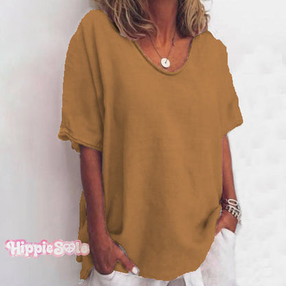 Solid color V-neck short-sleeved plus size women's T-shirt