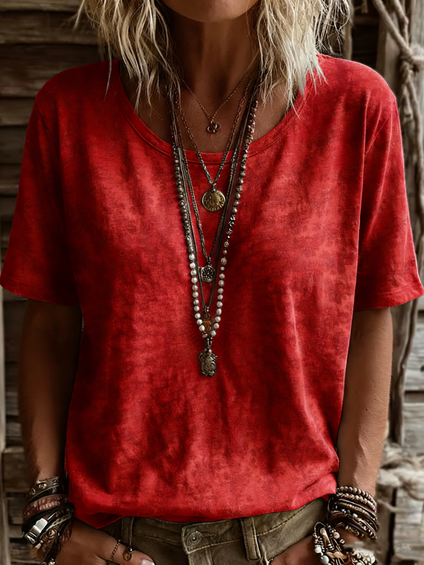 Women's Vintage Ethnic Pink Mandala Art Printed Casual Round Neck Short Sleeve Cotton T-shirt