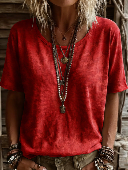 Women's Vintage Ethnic Pink Mandala Art Printed Casual Round Neck Short Sleeve Cotton T-shirt