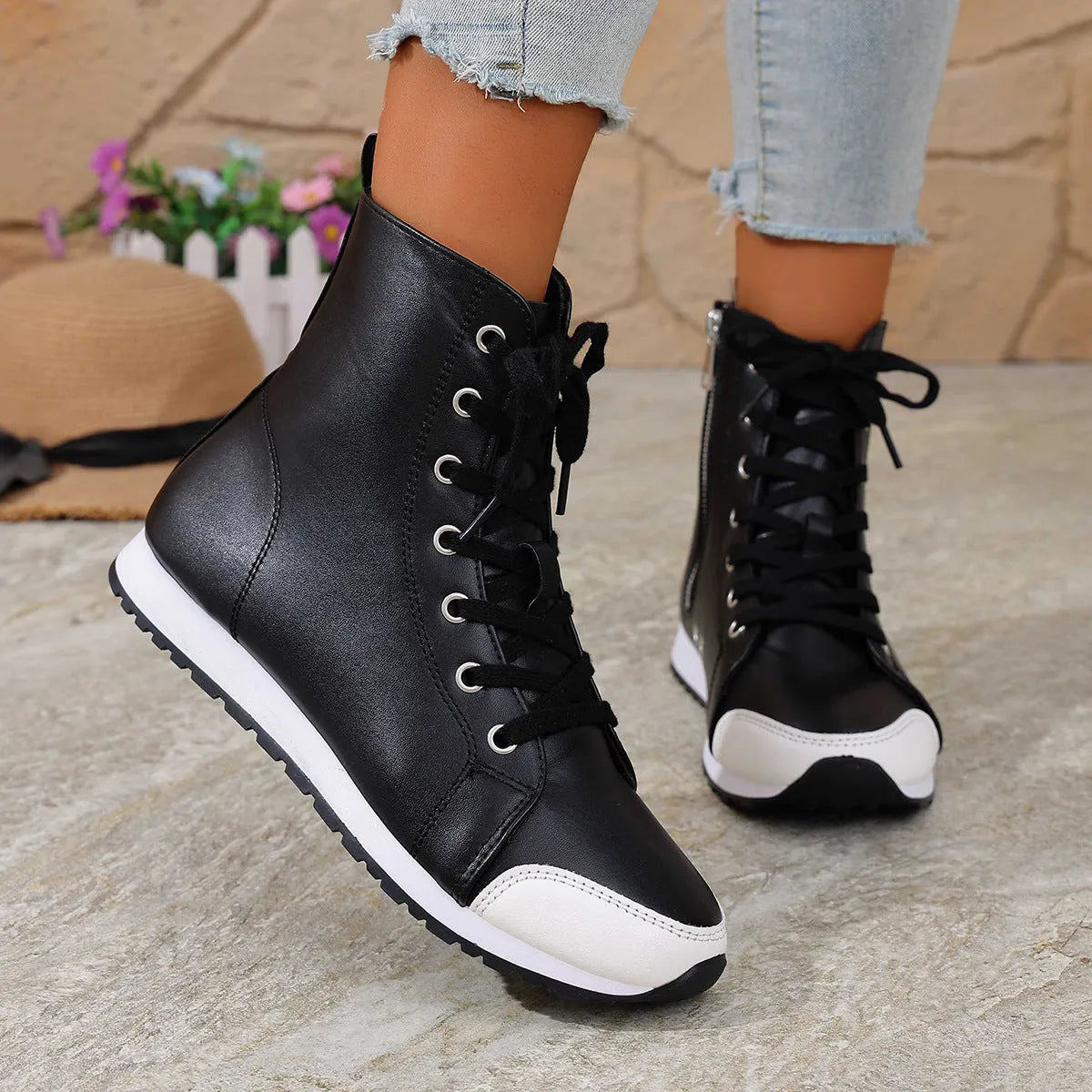 Deloriane - Casual Lace Up Ankle Boots