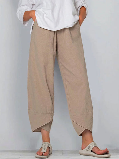 Women's Solid Color Loose Elegant Casual Simple Cotton And Linen Ninth Pants