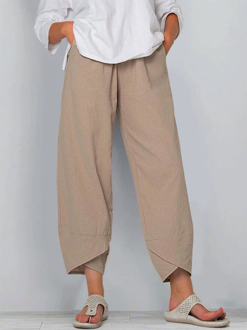 Women's Solid Color Loose Elegant Casual Simple Cotton And Linen Ninth Pants