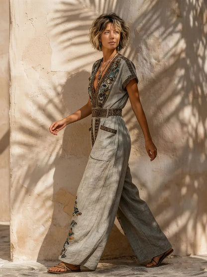 Zalira - Embroidered Wide-Leg Jumpsuit