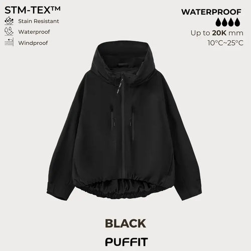 🧥Wide-Brim Hood💧Short Oversized Rain Jacket With Bubble Hem,Adjustable Cuffs