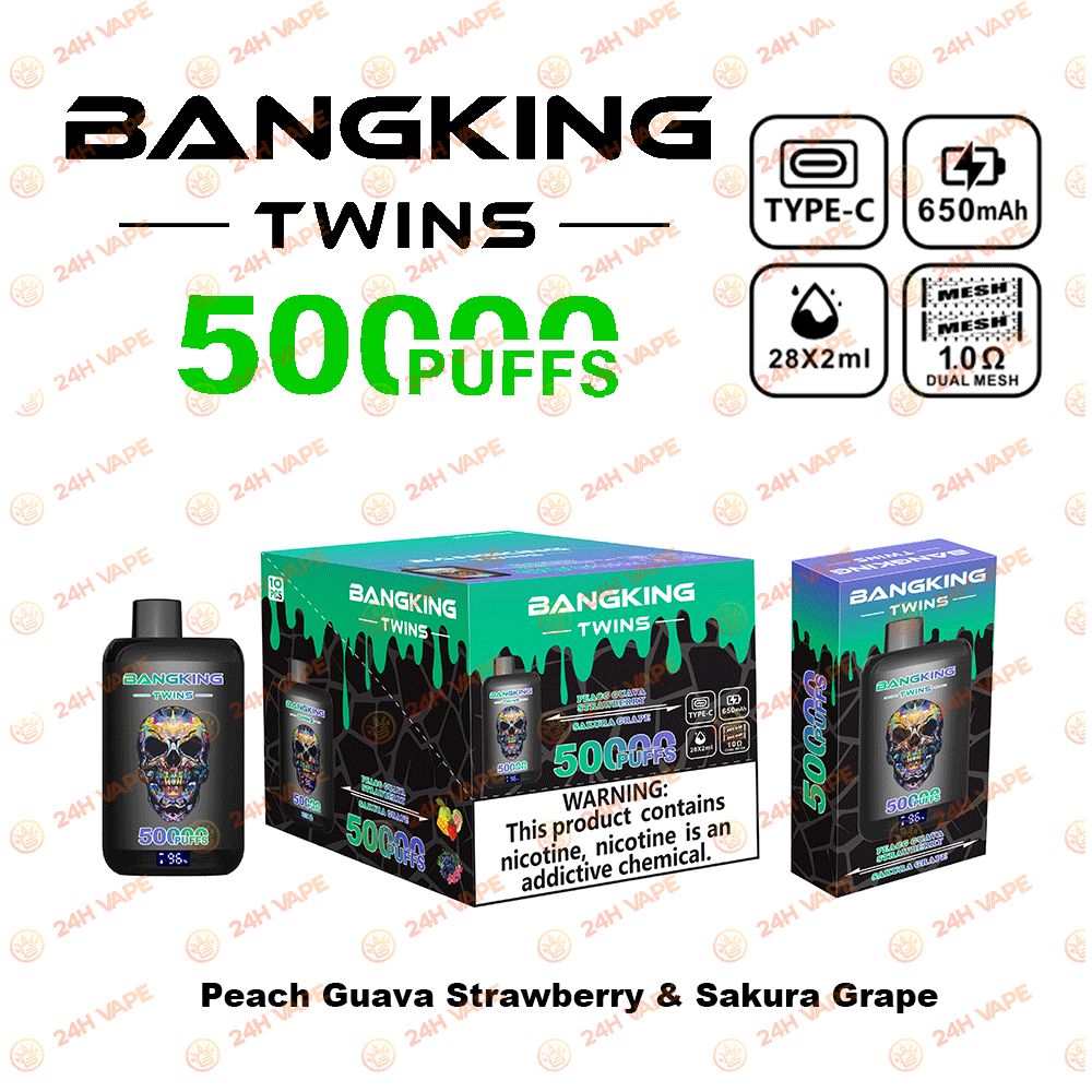 Bang King Twins 50000 50K Puffs 2% 3% 5% Nicotine Double Taste LED Display Disposable Vape