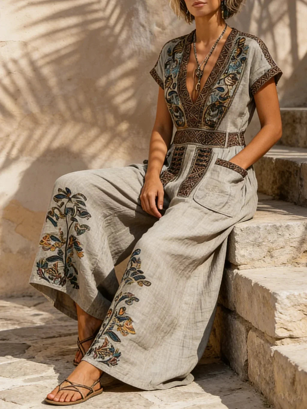 Zalira - Embroidered Wide-Leg Jumpsuit