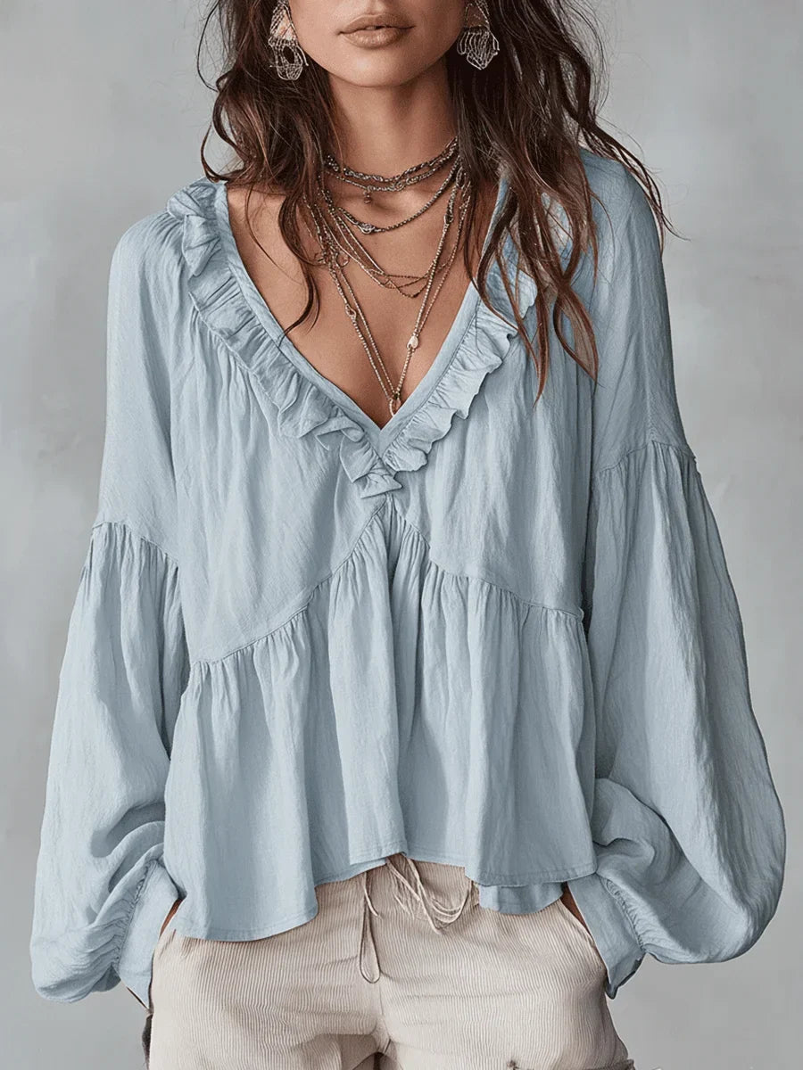 Narella - Ruffle V-Neck Blouse