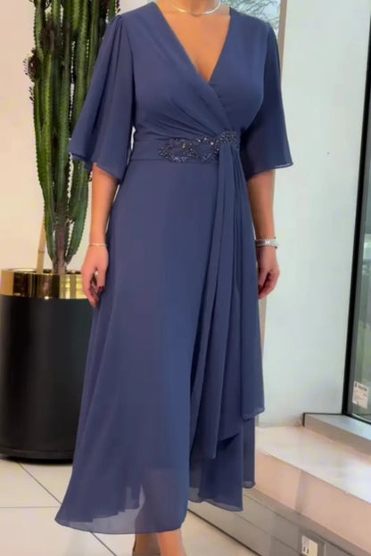 Celinette - Crystal Waist Chiffon Maxi Dress