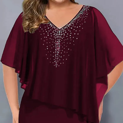 Lirienne - Premium Rhinestone V-Neck Midi Dress