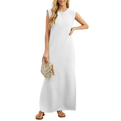 🎉2026 Hot Sale 49% OFF💃🌿Women's Crewneck Casual Loose Split Wrinkle-Free Long Dress
