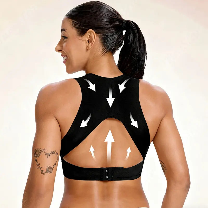 【Postural correction】Women’s Beige Wireless Bra, Soft Breathable Non-removable Moulded Cups, Yoga Fitness Sportswear for Gym & Daily Training
