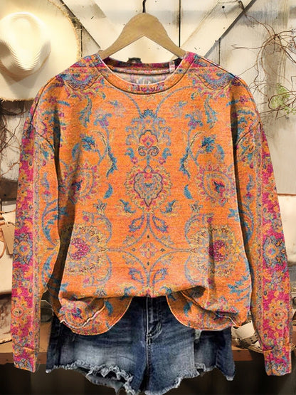 Women's Retro Ethnic Totem Art Pattern Print Pocket V-neck Cotton Dress