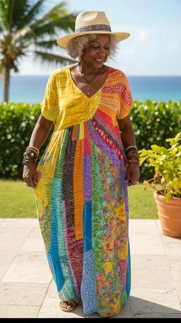 Women's Colorful Sunshine Print Pocket Cotton Dress