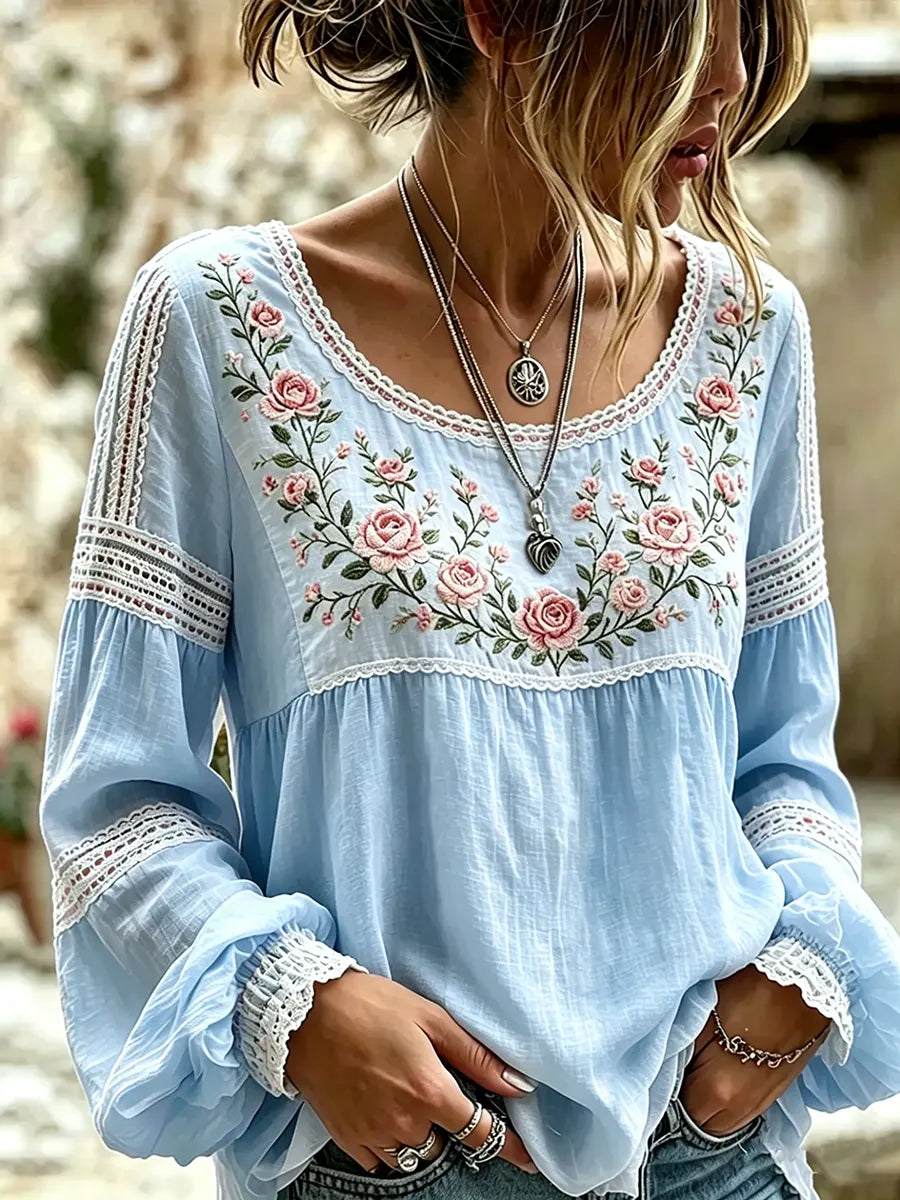 Tressalia - Embroidered Linen Blouse