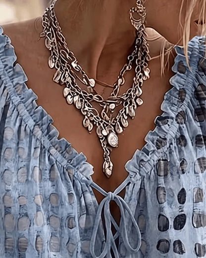 Araminta - Soft-Touch Lace-Up V-Neck Blouse