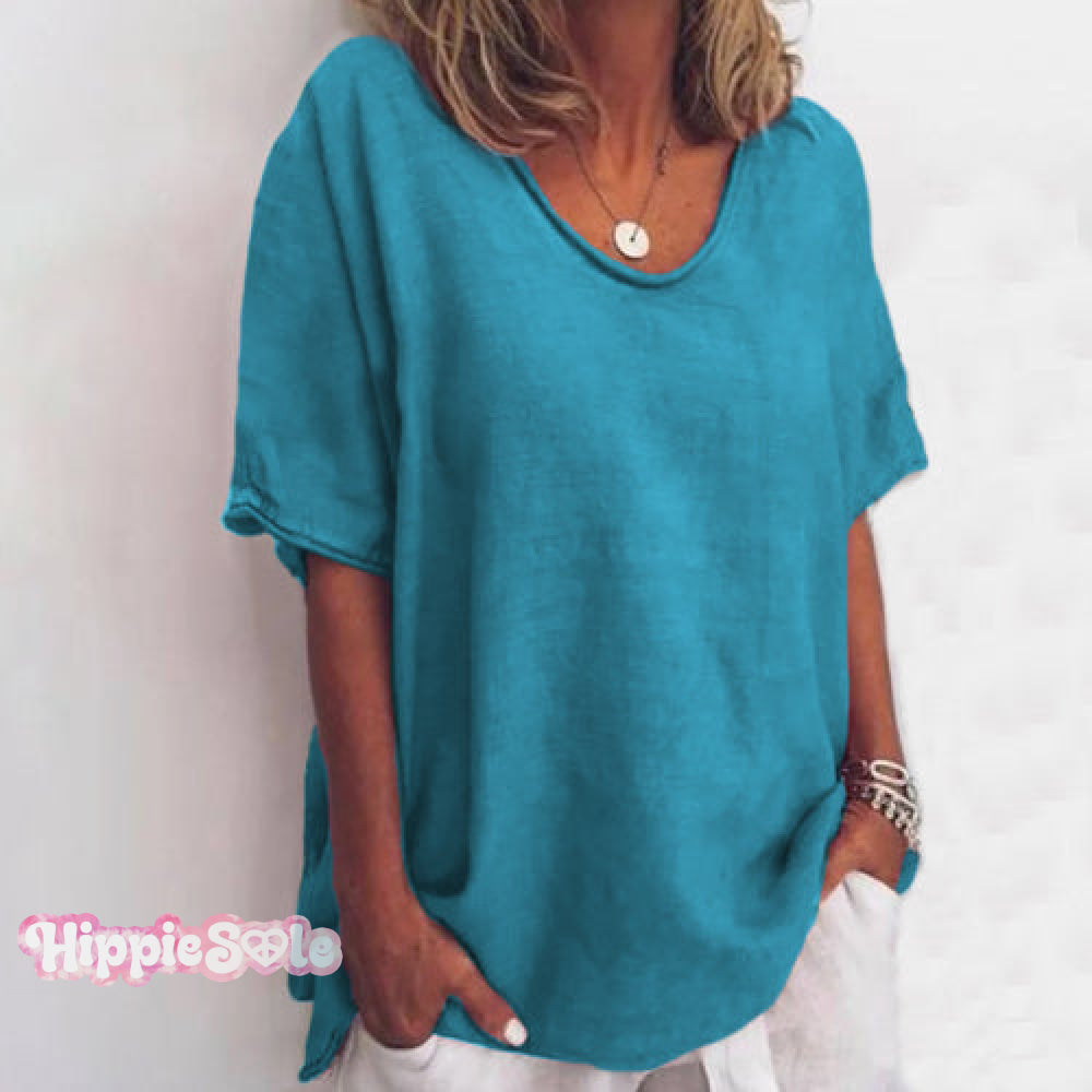 Solid color V-neck short-sleeved plus size women's T-shirt