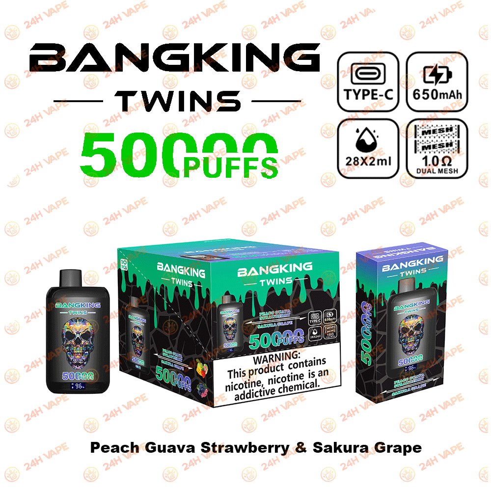 Bang King Twins 50000 50K Puffs 2% 3% 5% Nicotine Double Taste LED Display Disposable Vape