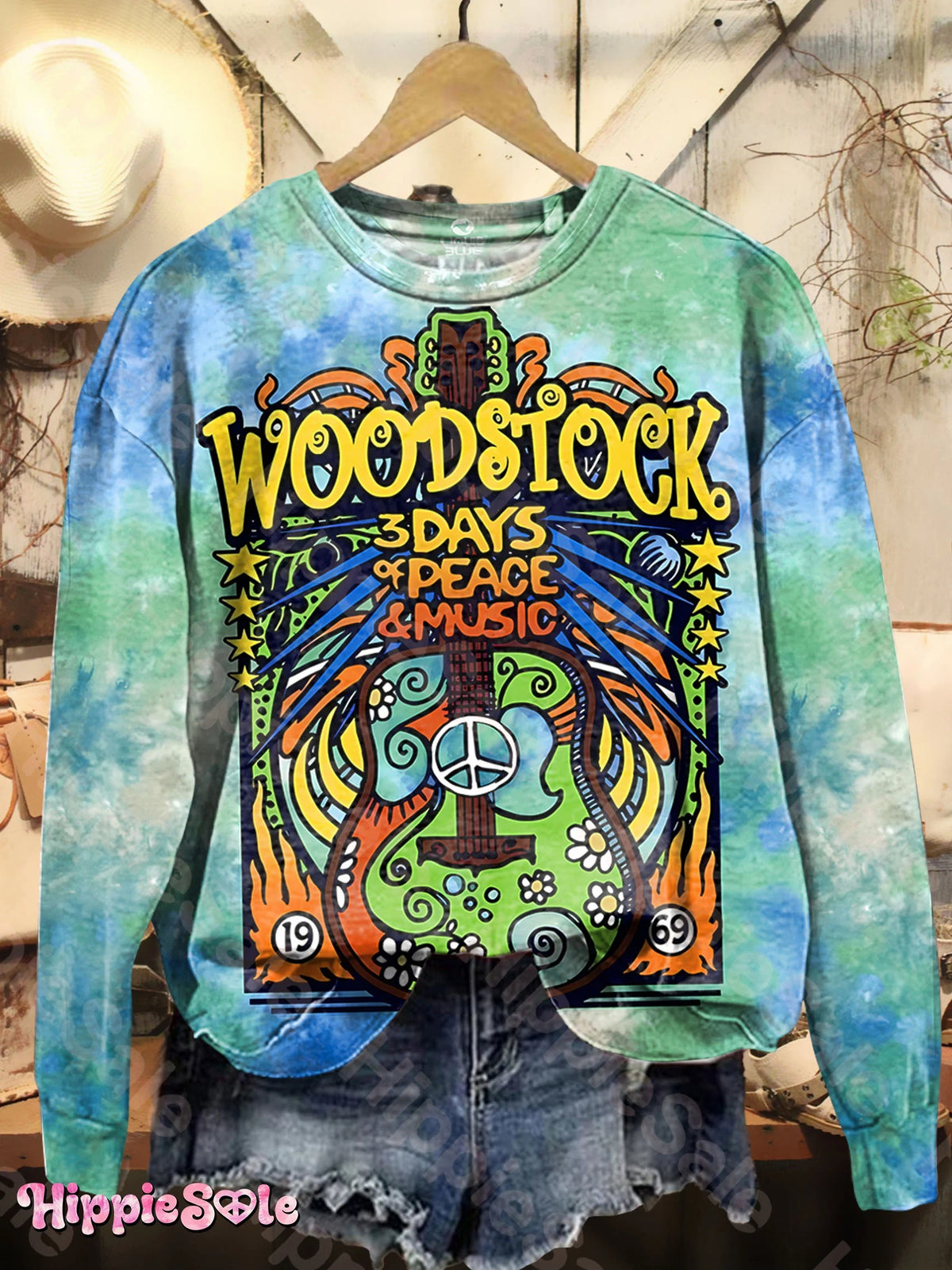 Unisex Vintage Hippie Music Woodstock Art Print Casual T-shirt