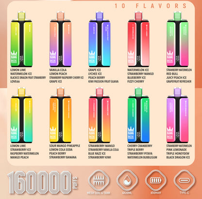 Bang Box 160000 160K Puffs 4 In 1 Flavors Original Rechargeable LED Display Disposable Vape