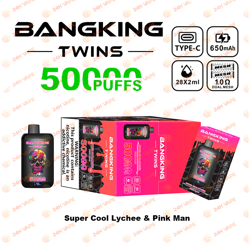 Bang King Twins 50000 50K Puffs 2% 3% 5% Nicotine Double Taste LED Display Disposable Vape