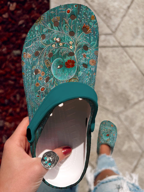 Vintage Ethnic Floral Art Print Casual Hole Slippers