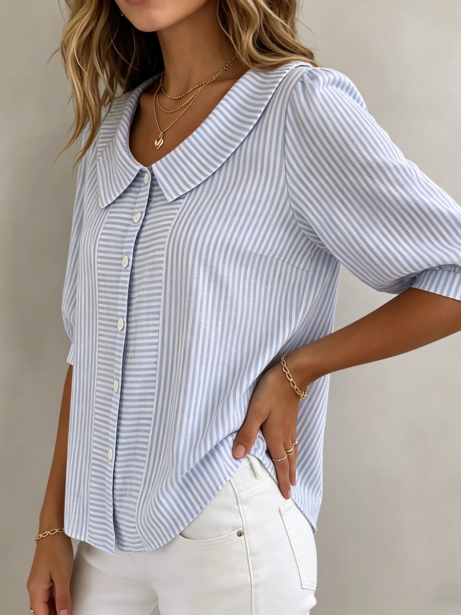 Xandria - Striped Button Blouse
