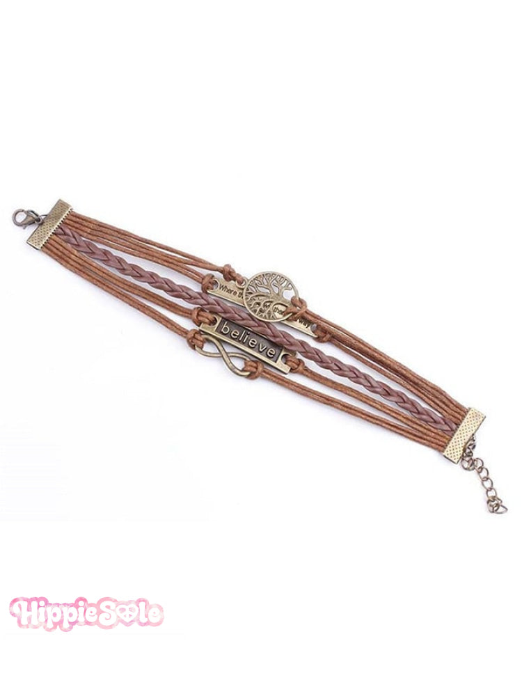 Life Tree Believe Vintage Leather Rope Bracelet