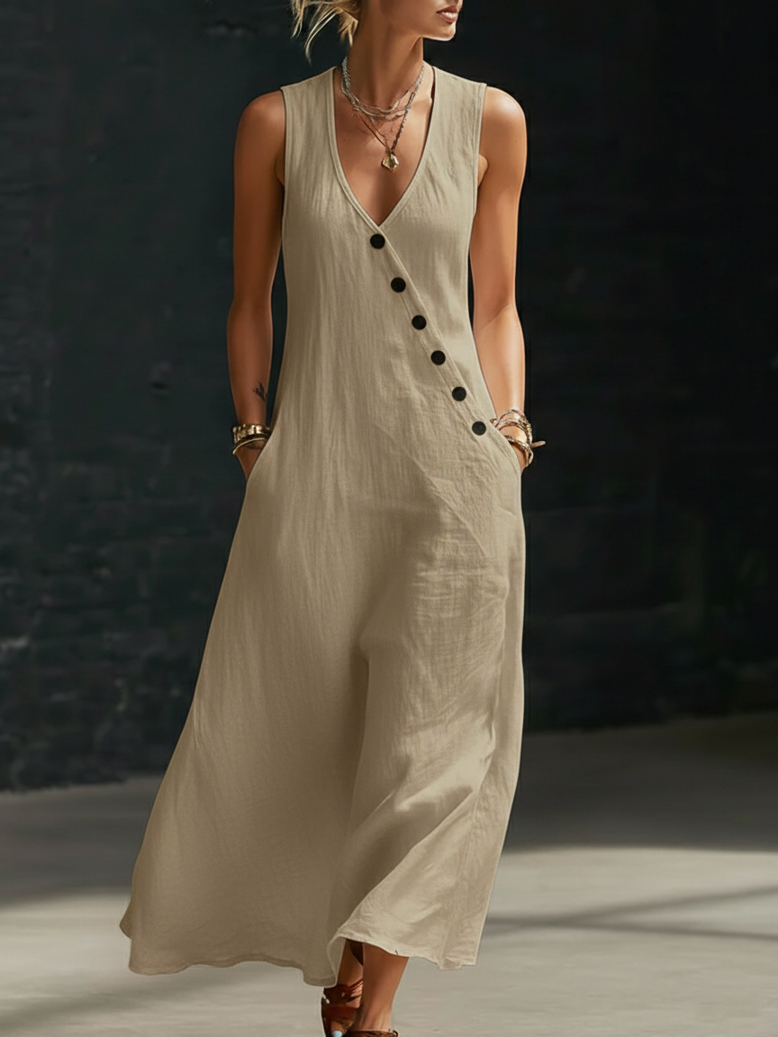Elaria - Structured V-Neck Long-Sleeve Midi Dress
