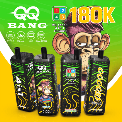 QQ Bang 180000 180K Puffs 4 In 1 Flavors LCD Display Rechargeable Disposable Vape