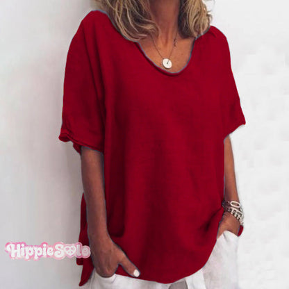 Solid color V-neck short-sleeved plus size women's T-shirt