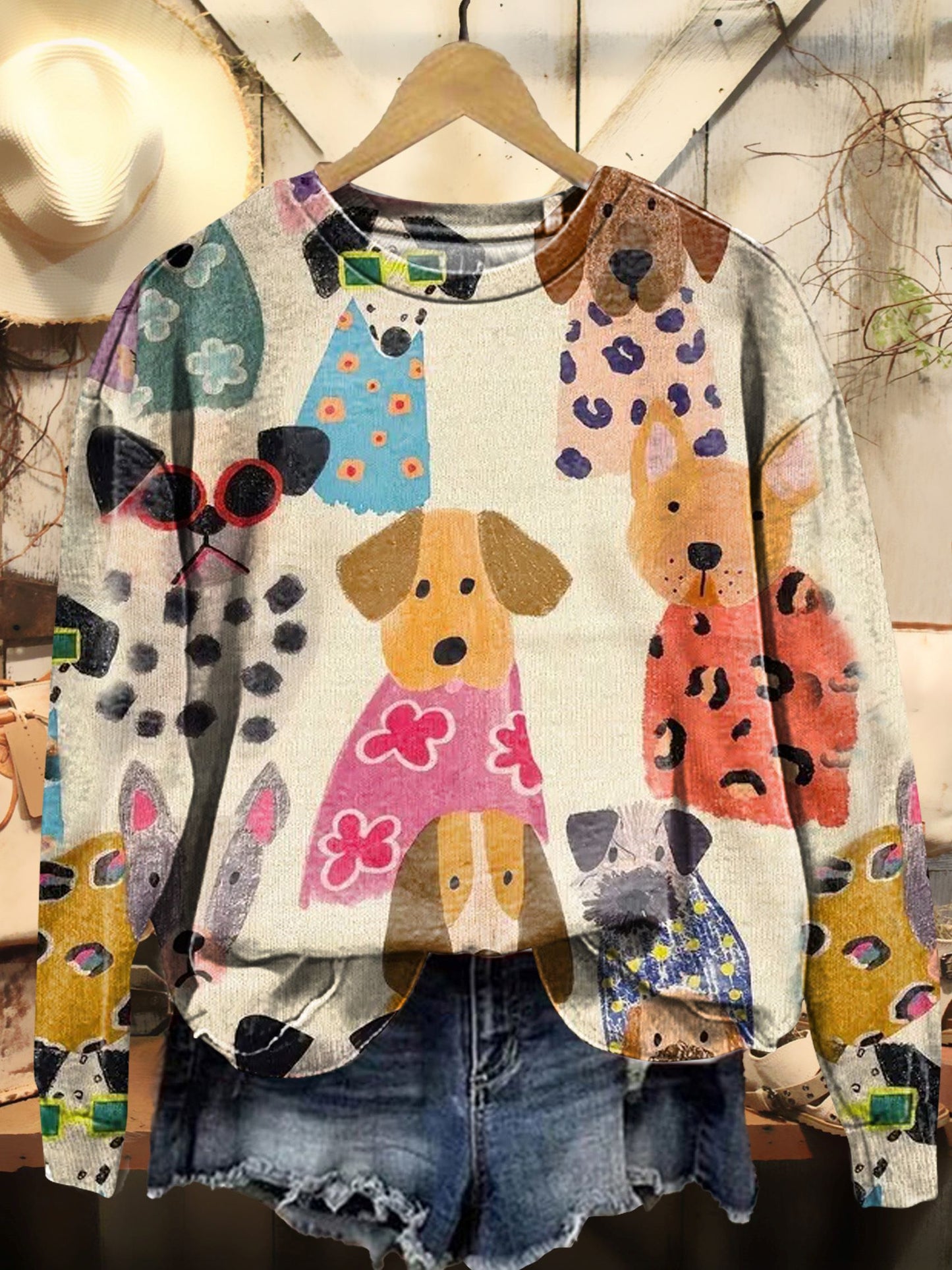 Dog Art Print Casual Sweatshirt