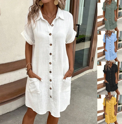 ✨Short Sleeve Shirt Dress - Soft, Pocketed & Effortlessly Stylish💃