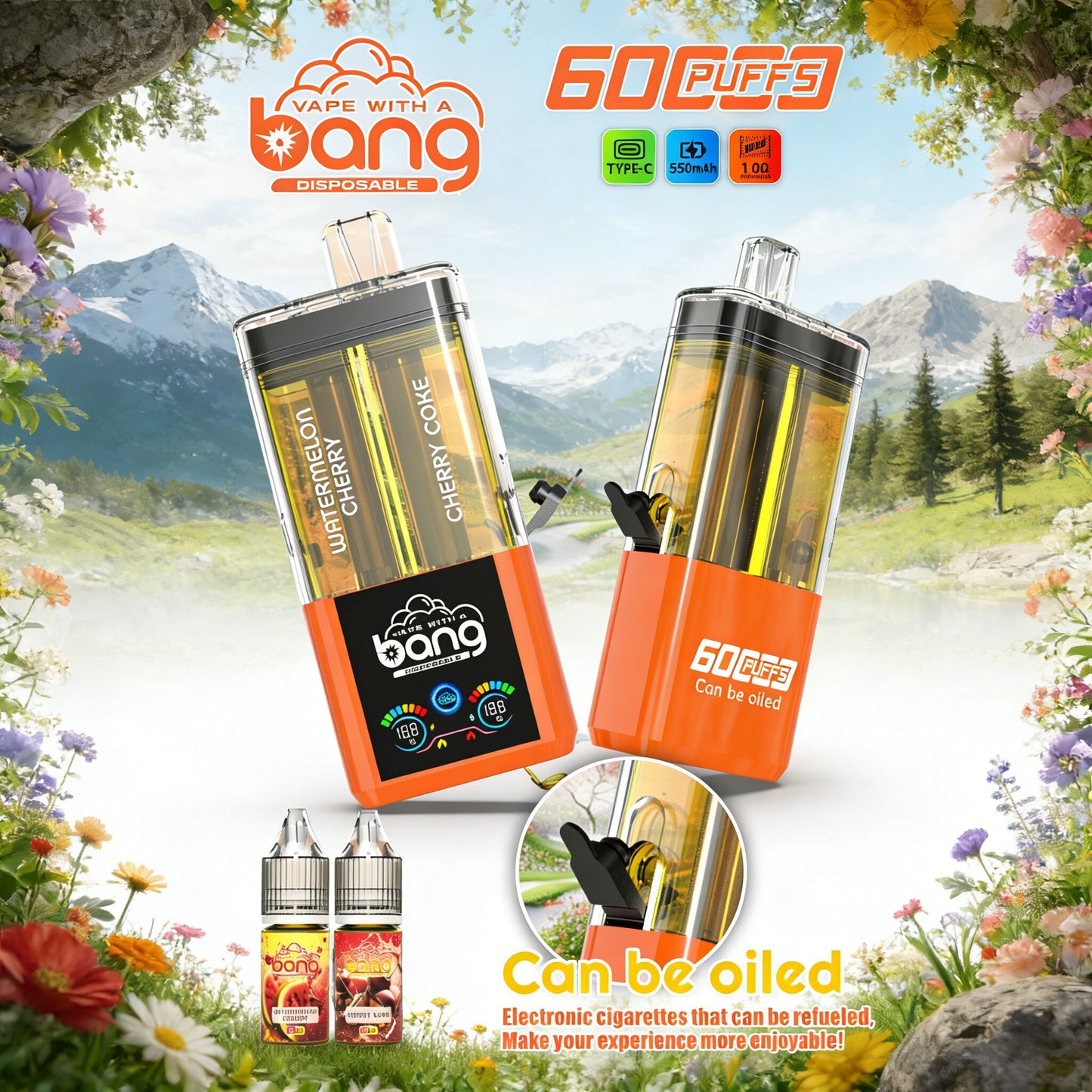 Bang 60K 60000 Puffs Dual Flavors Rechargeable Original Refillable Oil Vape