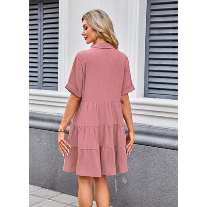💃2026 Summer Hot Sale 70% OFF✨Women's Short Sleeve Button Down Textured Babydoll Dress Dress with Pockets