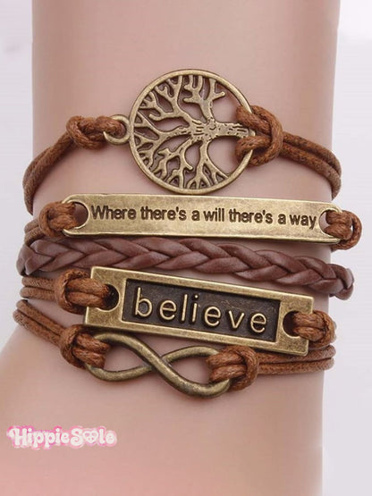 Life Tree Believe Vintage Leather Rope Bracelet