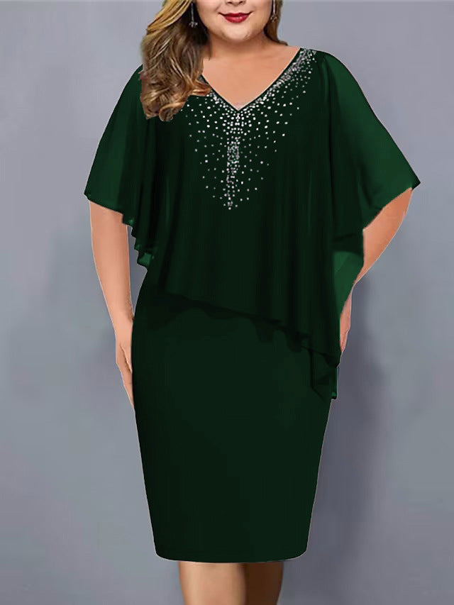 Lirienne - Premium Rhinestone V-Neck Midi Dress