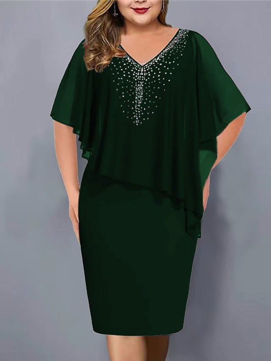 Lirienne - Premium Rhinestone V-Neck Midi Dress