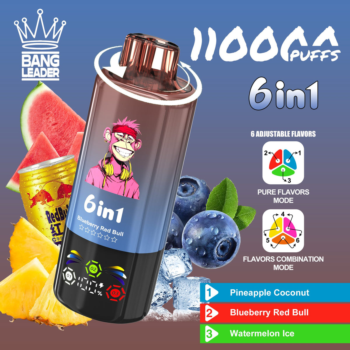 Bang Leader 110000 110K Puffs 6 in 1 Flavors Newest Original Rechargeable LED Display Disposable Vape