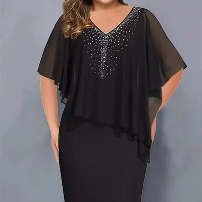 Lirienne - Premium Rhinestone V-Neck Midi Dress