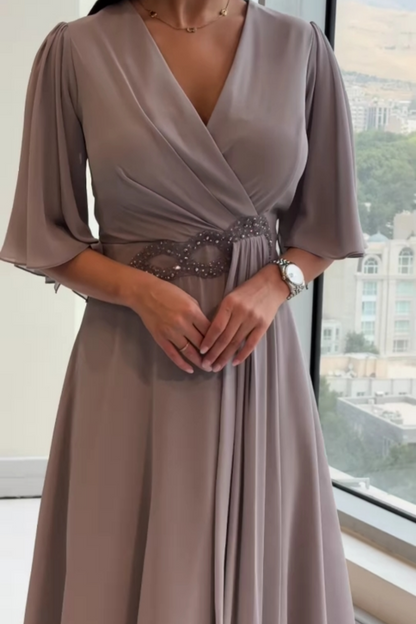 Celinette - Crystal Waist Chiffon Maxi Dress
