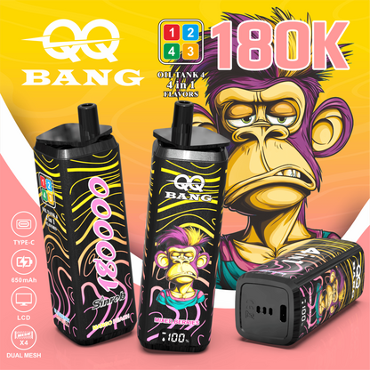 QQ Bang 180000 180K Puffs 4 In 1 Flavors LCD Display Rechargeable Disposable Vape