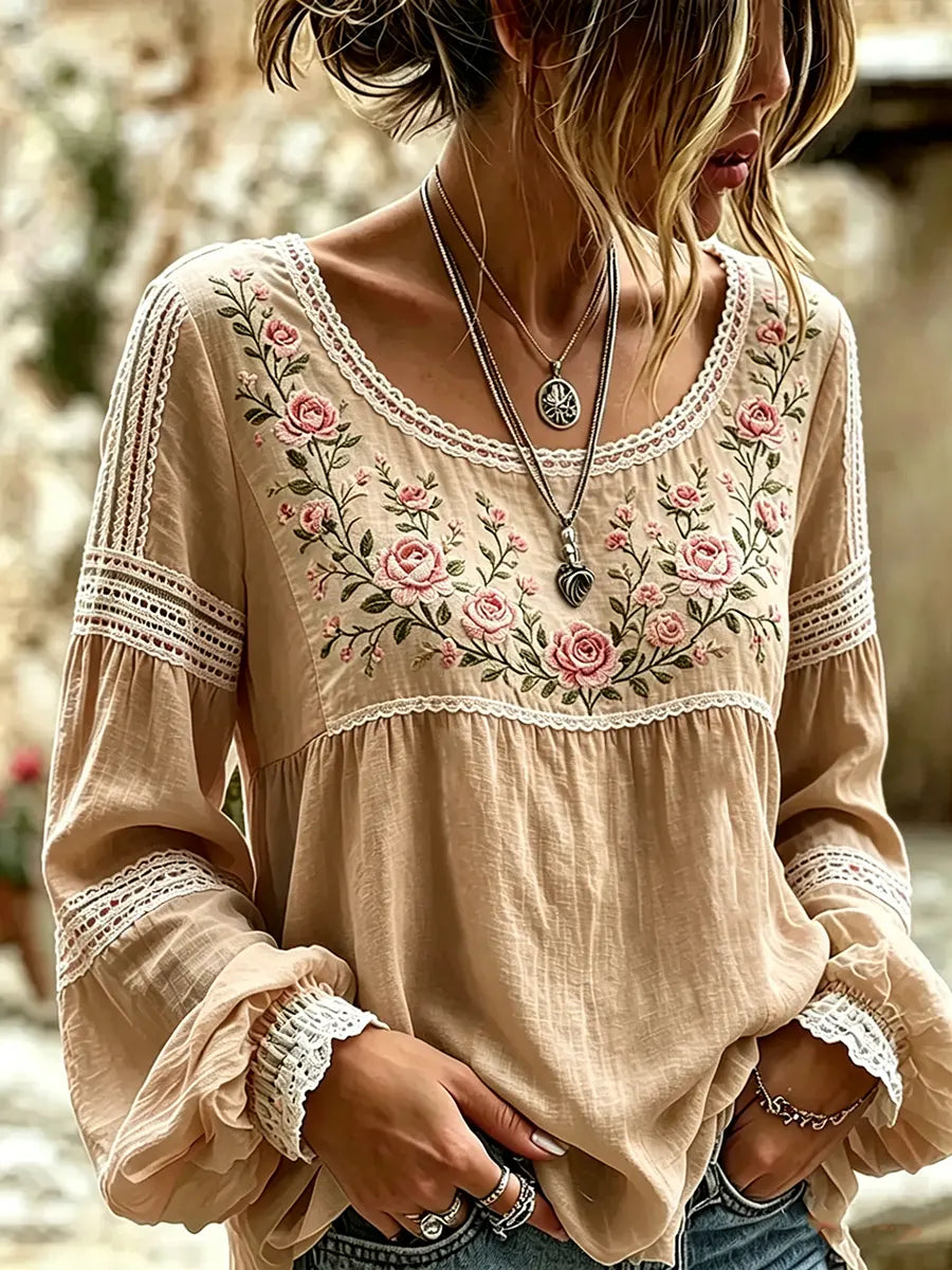 Tressalia - Embroidered Linen Blouse