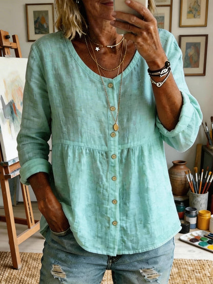 Women's Casual Long-sleeved Cotton Linen Shirt
