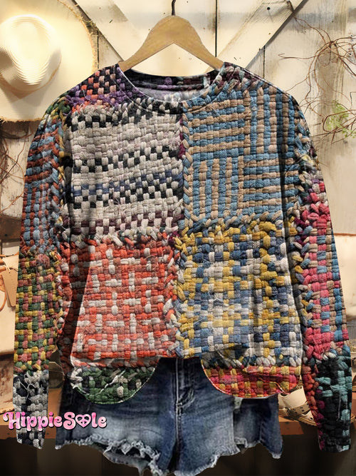 Women's Bohemian Woven Pattern Art Pattern Print Casual Crew Neck Sweatshirt