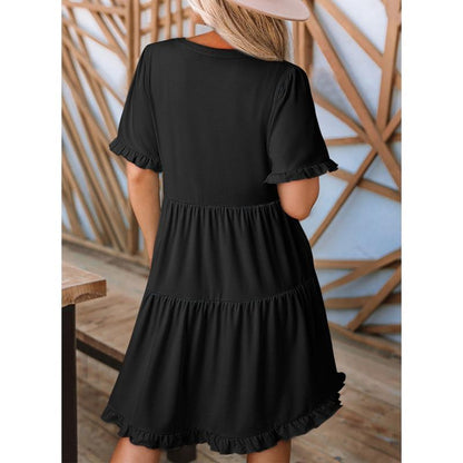 🔥🔥2026 Summer Hot Sale 50% OFF🌈Women's V Neck Ruffle Casual A-Line Flowy Swing Shift Dress