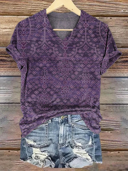 Women's Art Painting Purple Vintage Floral Print Long Sleeve Shirt