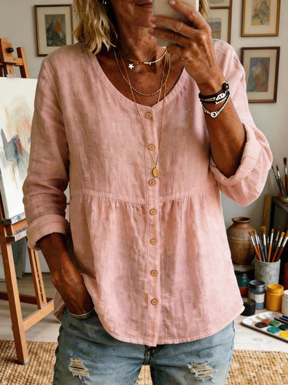 Women's Casual Long-sleeved Cotton Linen Shirt