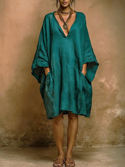 Valenne - Loose Fit V Neck Midi Dress