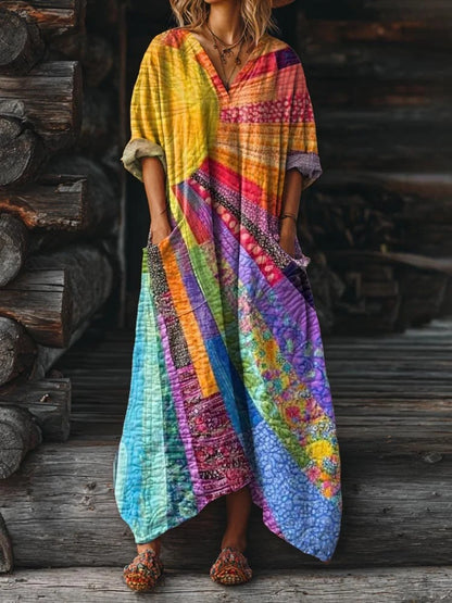 Women's Colorful Sunshine Print Pocket Cotton Dress